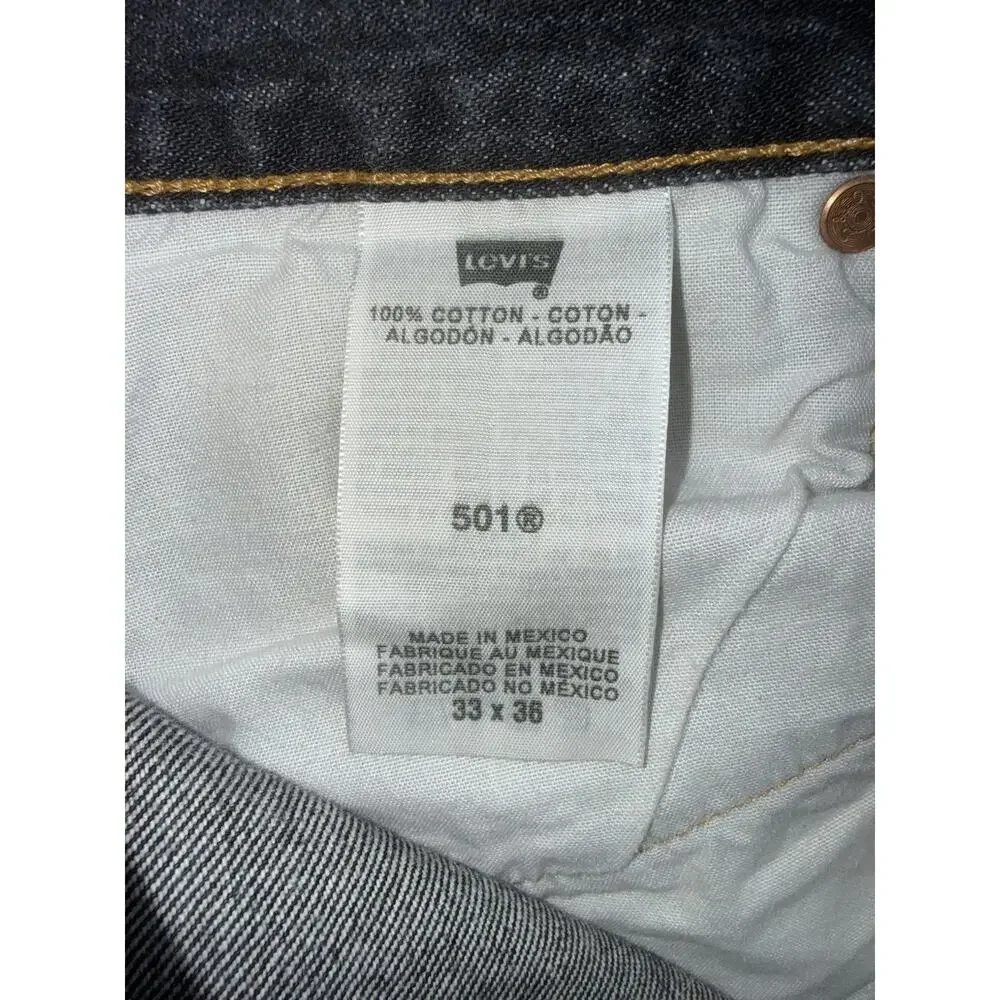Levis 501 Jeans Mens 33x36 Black Denim Original Straight Fit Button Fly Red Tab